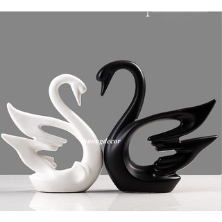 Đôi thiên nga ceramic trắng đen A475