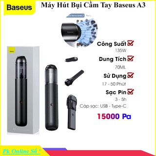 [ẢNH THẬT] Máy hút bụi cầm tay công suất lớn 135W Baseus A3 Car Vacuum Cleaner (15000pa, 135W)