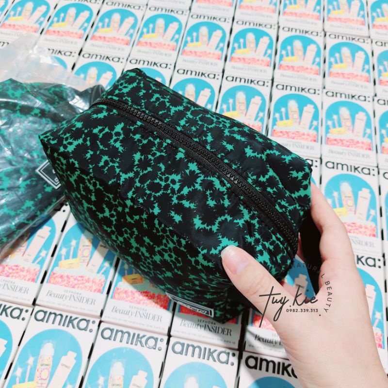 Túi Mỹ Phẩm T0PSH0P .39&quot;N Hoa Nền Xanh Lá