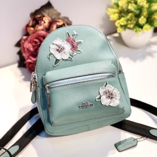 🆘RẺ VÔ ĐỊCH🆘Balo Coach xanh mint thêu hoa