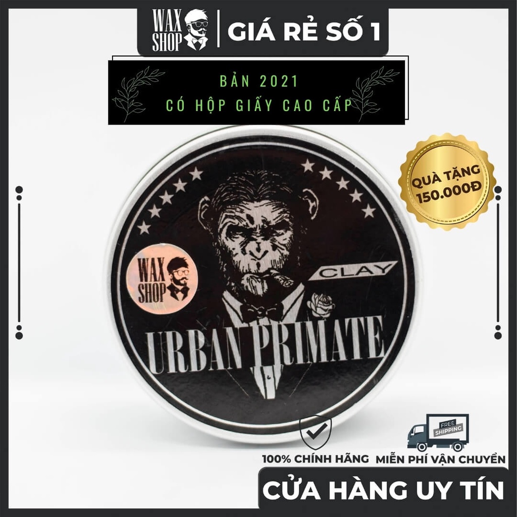 Sáp Vuốt Tóc Nam Urban Primate Clay ⚡Bao Test + Quà 150K⚡Giữ Nếp Cực Tốt, Tặng Kèm Pre-Styling Oil Và Lược (Được Chọn)