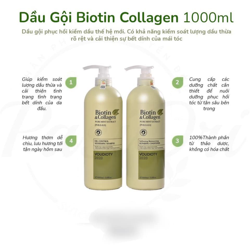 Dầu gội Biotin Collagen màu xanh lá: tóc bết nhanh, nhiều dầu 1000ml