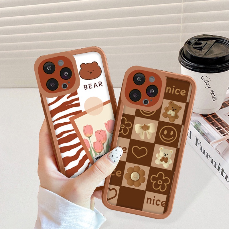 Ốp lưng iphone cạnh vuông lỗ camera gấu hoa 6s/6splus/7/7plus/8/8plus/x/xr/xs/11/12/13/pro/max/plus/promax