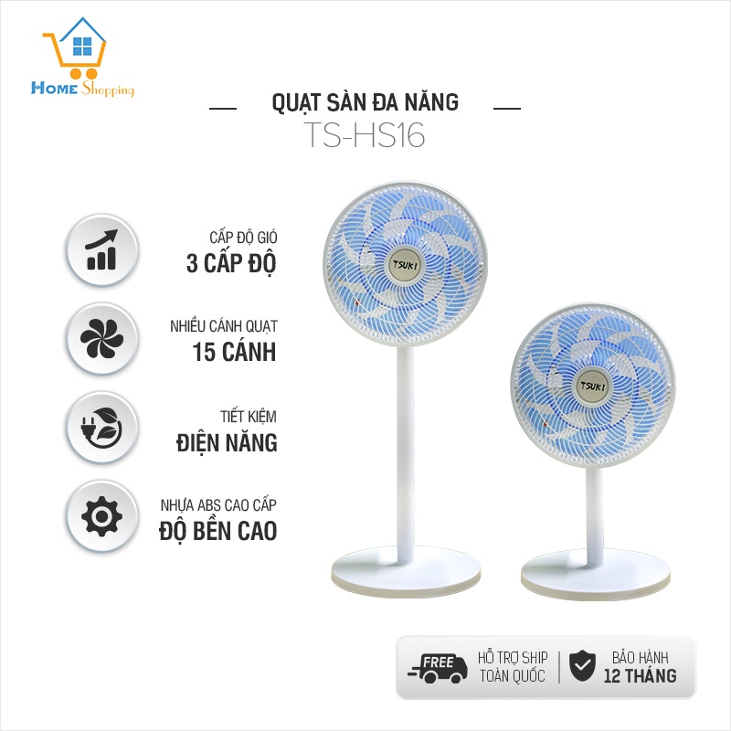 Quạt đứng TSUKI -2 Lớp cánh quạt dây đồng- Hàng phân phối chính hãng bảo hành 12 tháng.