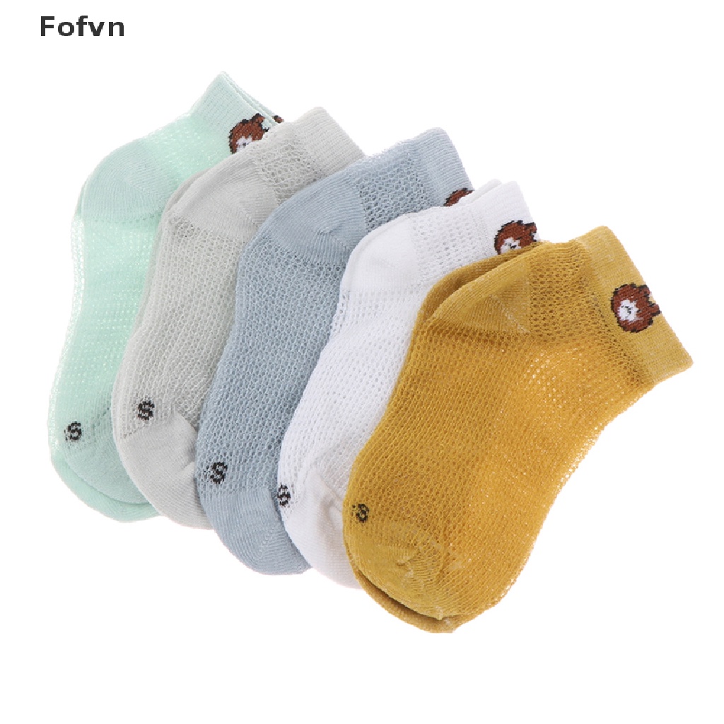 Set 5 Đôi Tất Lưới Mỏng Nhiều Màu Sắc Hình Gấu Mới Thời Trang Xuân Hè Cho Bé