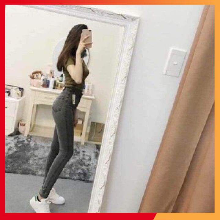 Quần jean nữ Quần bò giấy skinny cạp cao ôm sát tạo hiệu ứng chân dài miên