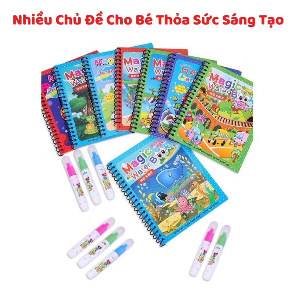 Sách Tranh tô màu nước ma thuật, sách tập tô thần kỳ, magic water book cho bé giá tốt với nhiều chủ đề