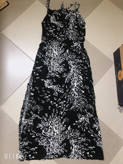 Thanh lý váy maxxi cổ rút dây, ảnh thật bên cạnh