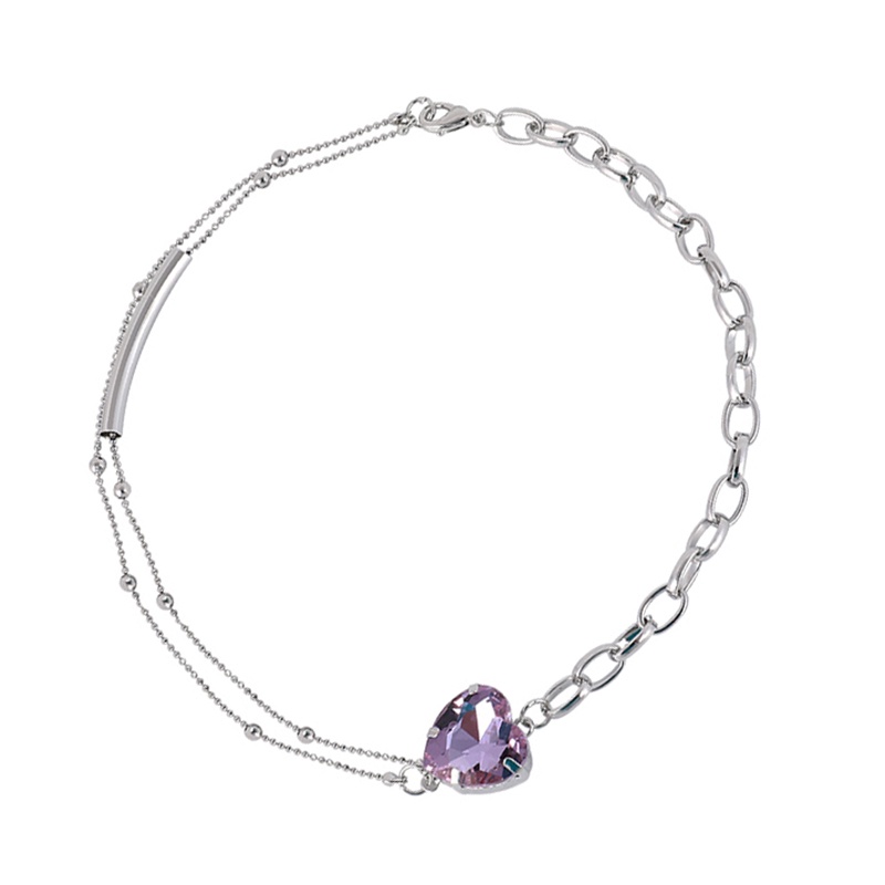 Vòng Cổ Kim Loại Mặt Trái Tim Màu Tím Thời Trang Hàn Quốc Cổ Điển