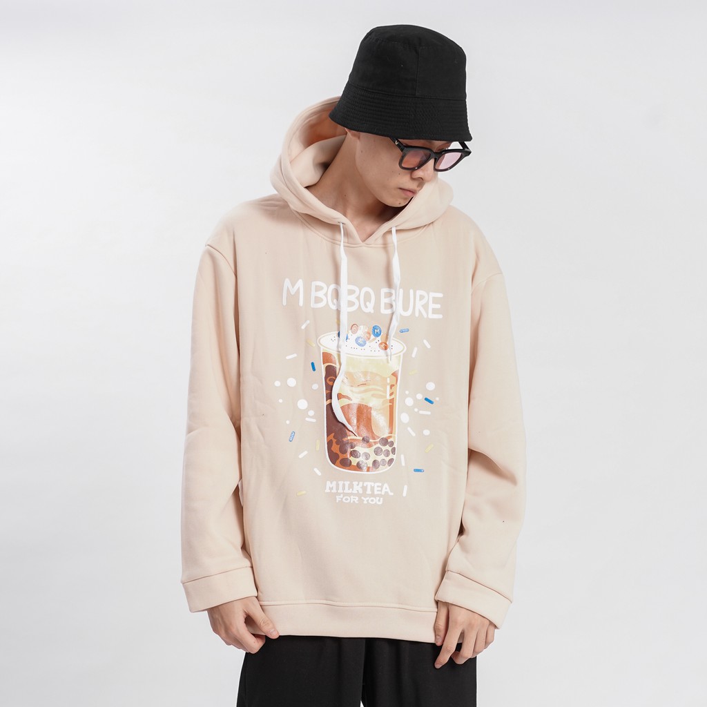 Áo mũ Hoodie TRÀ SỮA Unisex N7 form rộng 3 màu nỉ bông in họa tiết cặp đôi nam nữ Oversize Ulzzang thu đông