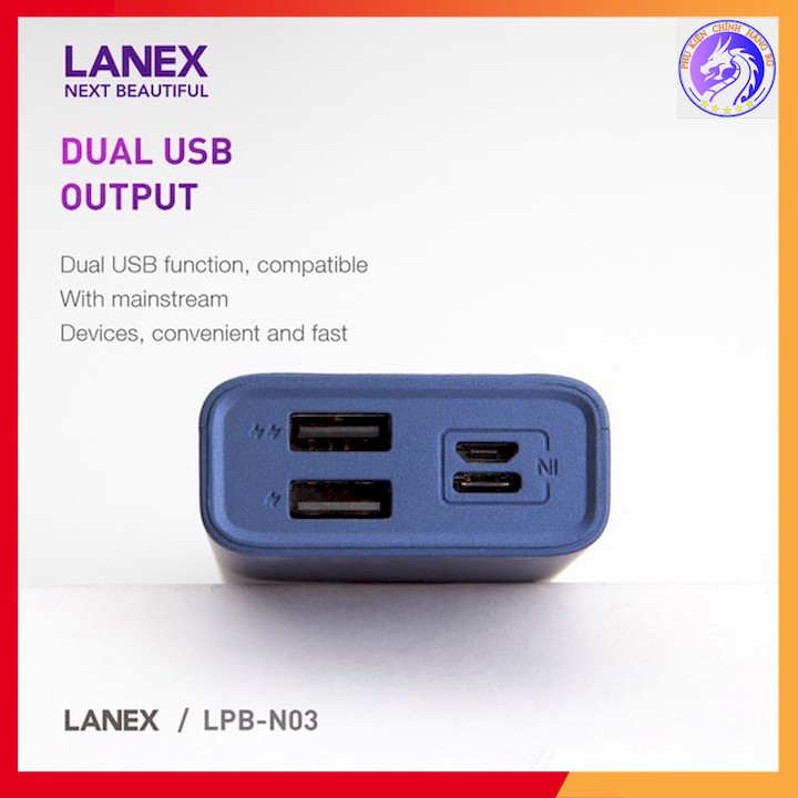 PIN DỰ PHÒNG POLYMER A+ 2 CỔNG USB 2.0A 10000MAH LANEX LPB-N03 - MÀN HÌNH LED
