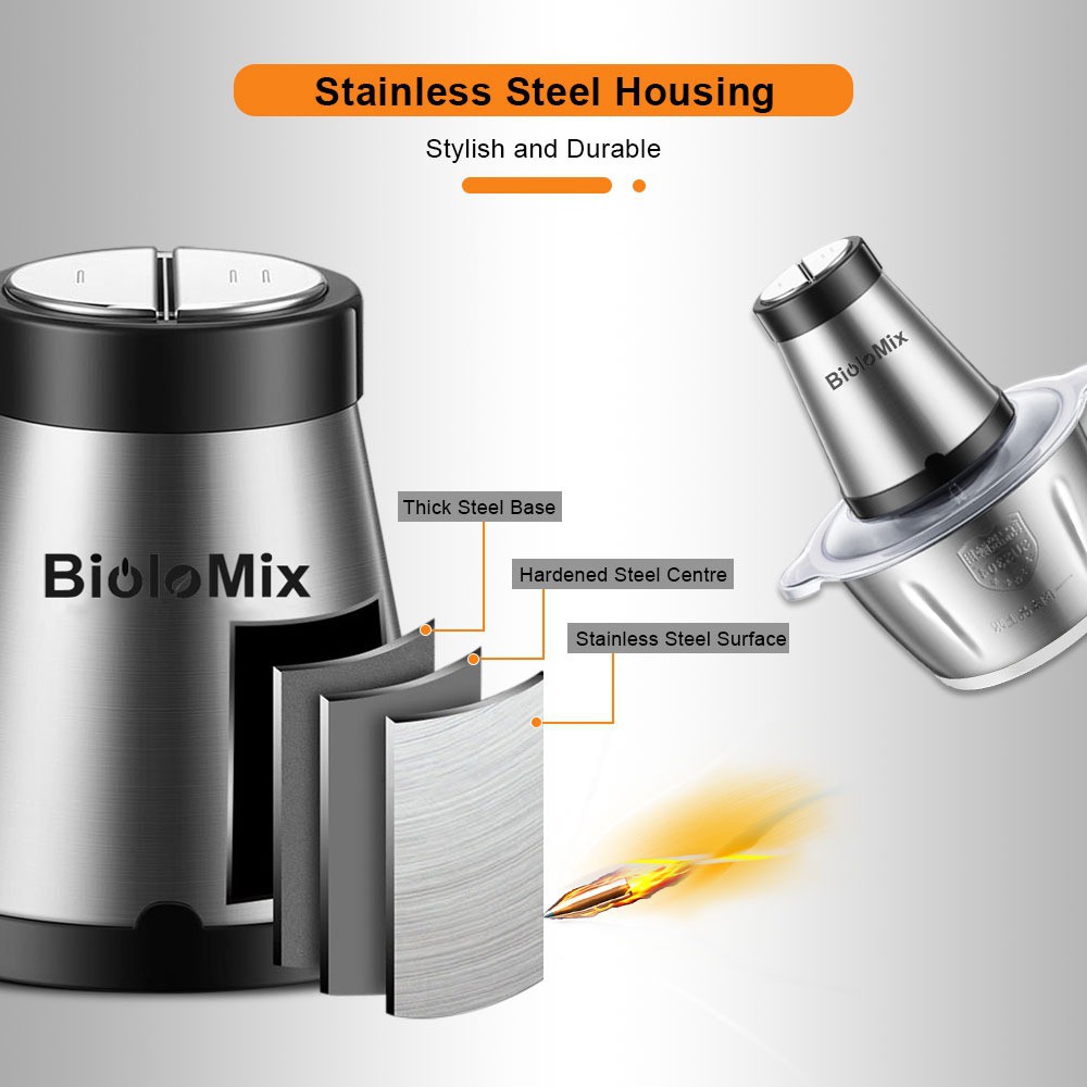 [BioloMix Brand] Máy xay thịt xay thực phẩm bằng thép không gỉ BioloMix BC615 công suất 500W 2 tốc độ Dung tích 2L