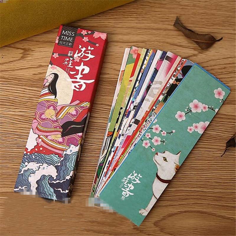 Set 30 thẻ đánh dấu trang sách bằng giấy phong cách Nhật Bản cổ điển