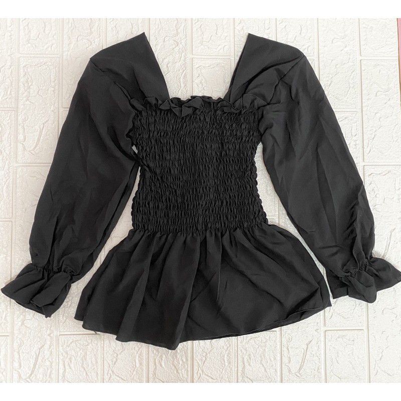 Áo nhún pelum cổ vuông xinh xắn
