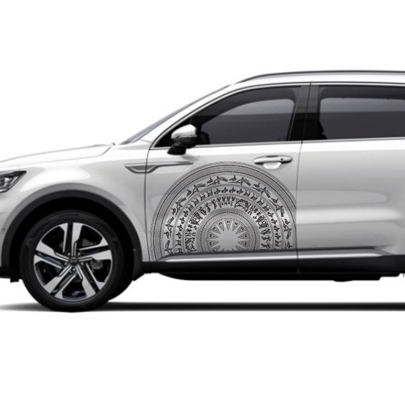 Tem ô tô hình trống đồng, Decal miếng dán skin xe hơi sử dụng cho car Hyundai, Kia, Toyota, Mercedes, Ford LUXSKEEN