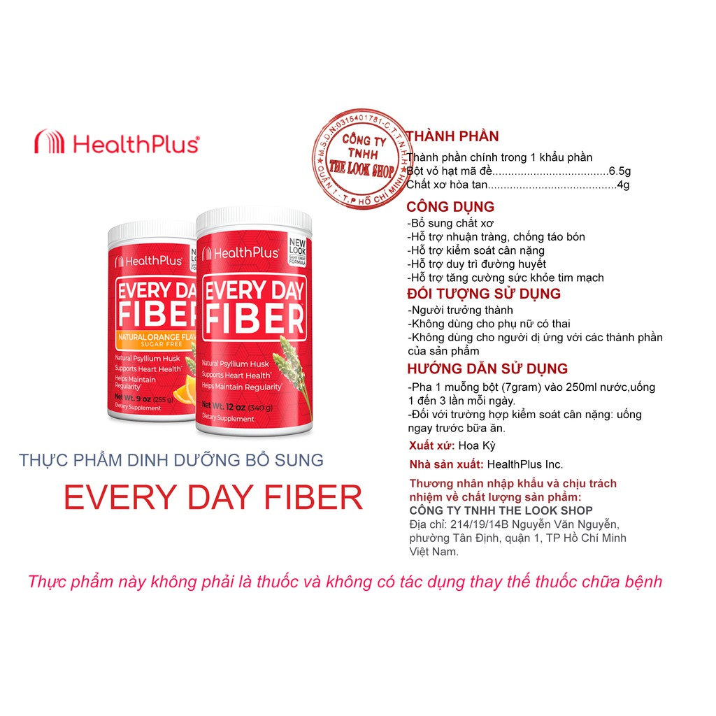 Every Day Fiber bổ sung chất xơ, hỗ trợ kiểm soát cân nặng- HealthPlus Inc. USA