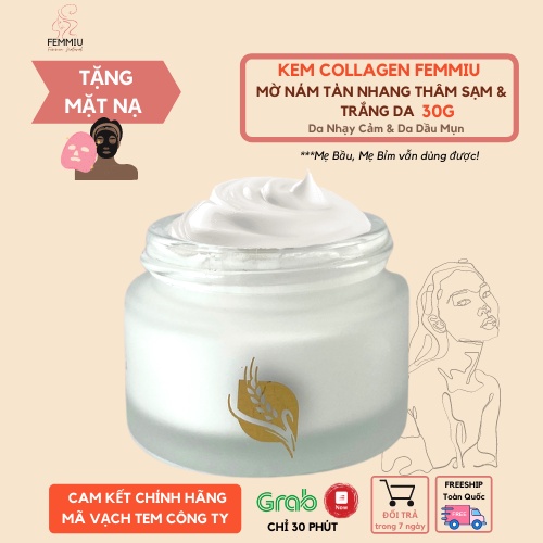 (MUA 2 TẶNG 1) Kem Collagen Sữa Non Femmiu Chính Hãng Dưỡng Trắng Dưỡng Ẩm Mờ Thâm Nám 30gr (Chính Hãng Mã Vạch)
