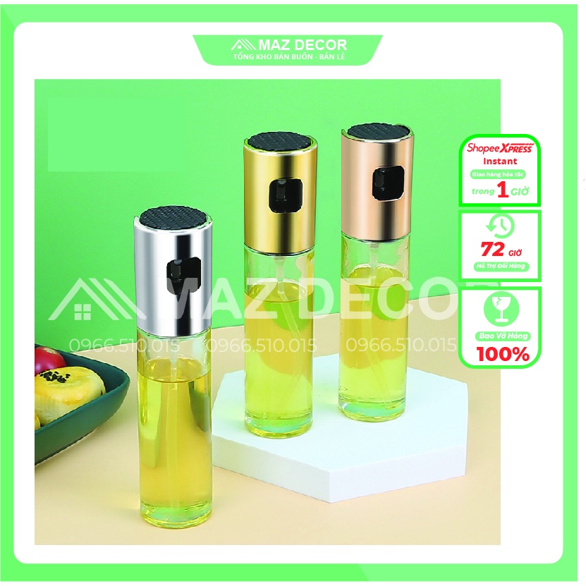 SALE GIÁ SỈ TẠI XƯỞNG Bình Xịt Dầu Ăn Bằng Thủy Tinh Dày dặn Phun Sương nồi chiên không dầu, đồ nướng dung tích 100ml