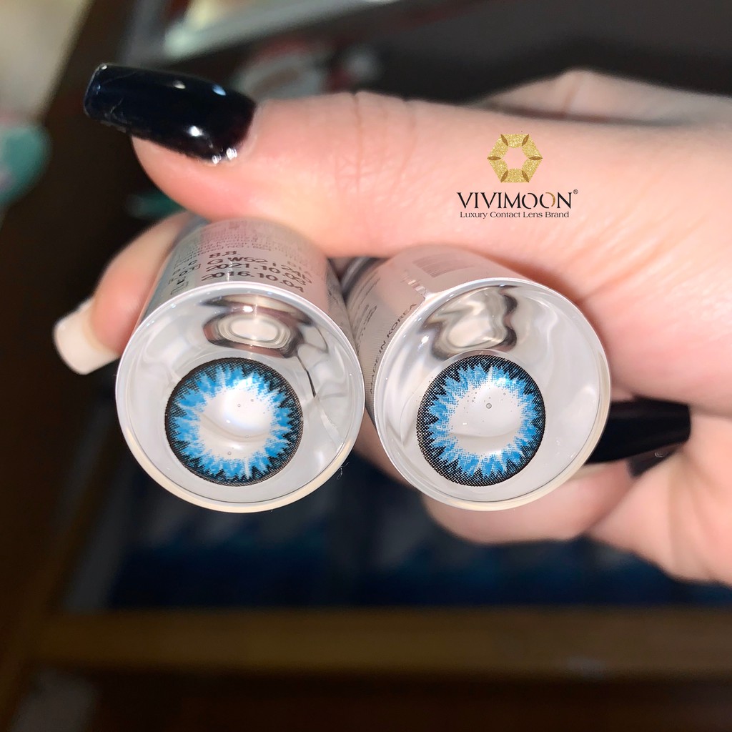 [Mã FAMAYFA giảm 10K đơn 50K] Kính áp tròng Hàn Quốc VIVIMOON màu xanh dương HAWAII BLUE 14.2 mm