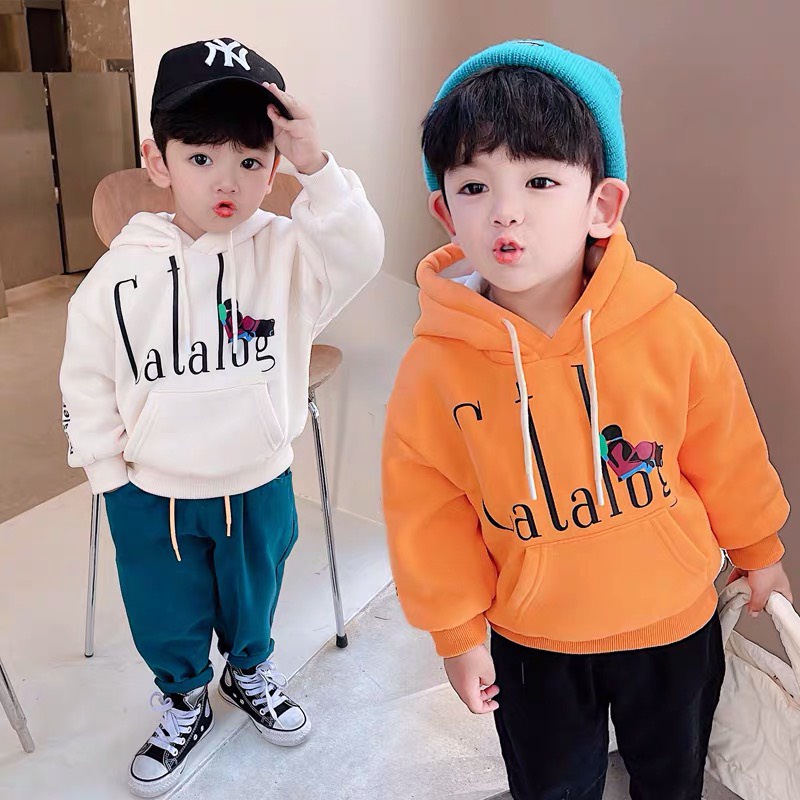 Áo khoác hoodie nỉ bé trai Con Xinh phom rộng hình in chữ CATALOG,thời trang thu đông cho trẻ em từ 4 đến 10 tuổi