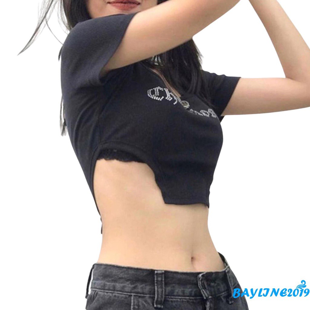 Áo Lửng Cổ Vuông In Chữ Thời Trang Cho Nữ