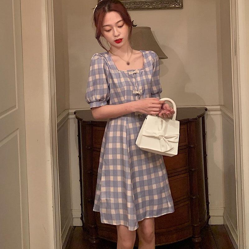 Đầm Caro Ngắn Tay Thời Trang Nữ Tính