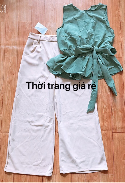 🌸 SET ÁO SÁT NÁCH CỘT NƠ EO QUẦN ỐNG RỘNG CÓ TÚI GIÁ RẺ | BigBuy360 - bigbuy360.vn