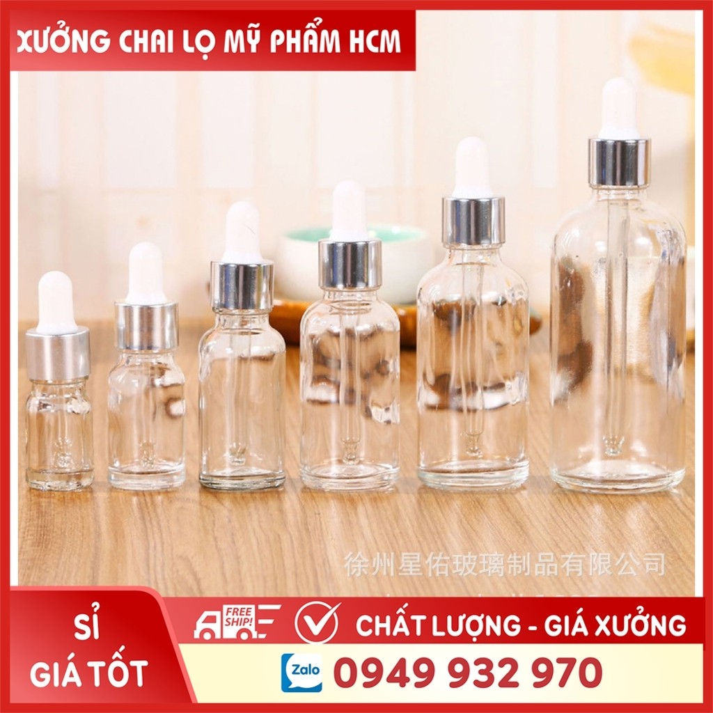 Lọ Chiết Serum ️ Lọ Chiết Mỹ Phẩm Thủy Tinh Nắp Bóp Nhỏ Giọt Khoen Bạc 50ML/100ML Dùng Đưng Tinh Dầu,, Kem Dưỡng