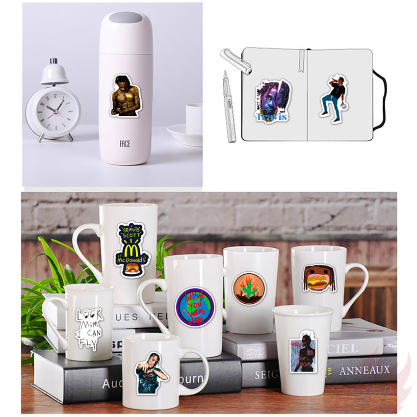 Set 50 Nhãn Dán Phong Cách Rapper Travis Scott Dùng Trang Trí Hành Lý / Laptop Không Thấm Nước Tiện Lợi