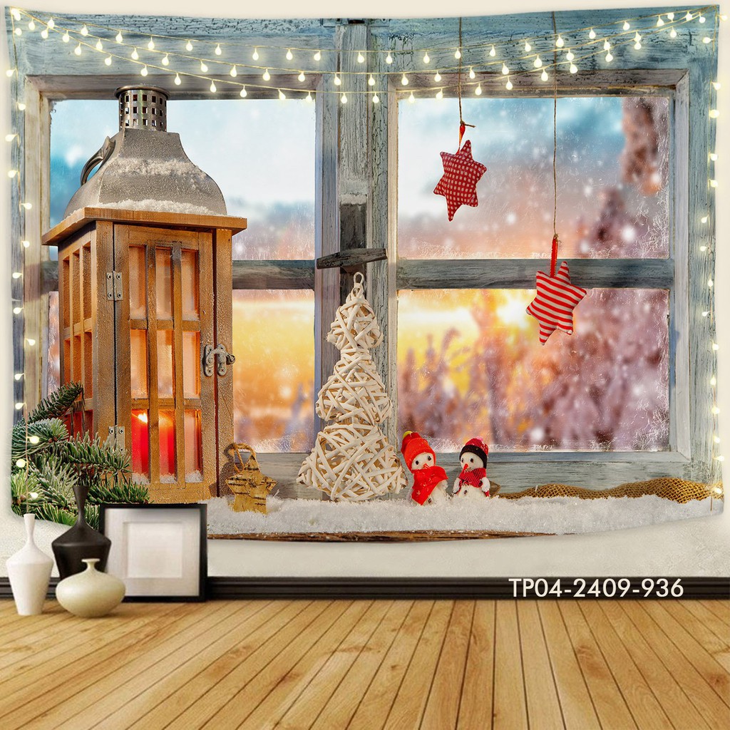 Tranh vải treo tường IN 3D trang trí NOEL Giáng Sinh, MERRY CHRISMAS, vải treo tường decor, [TẶNG móc treo, miếng dán ]