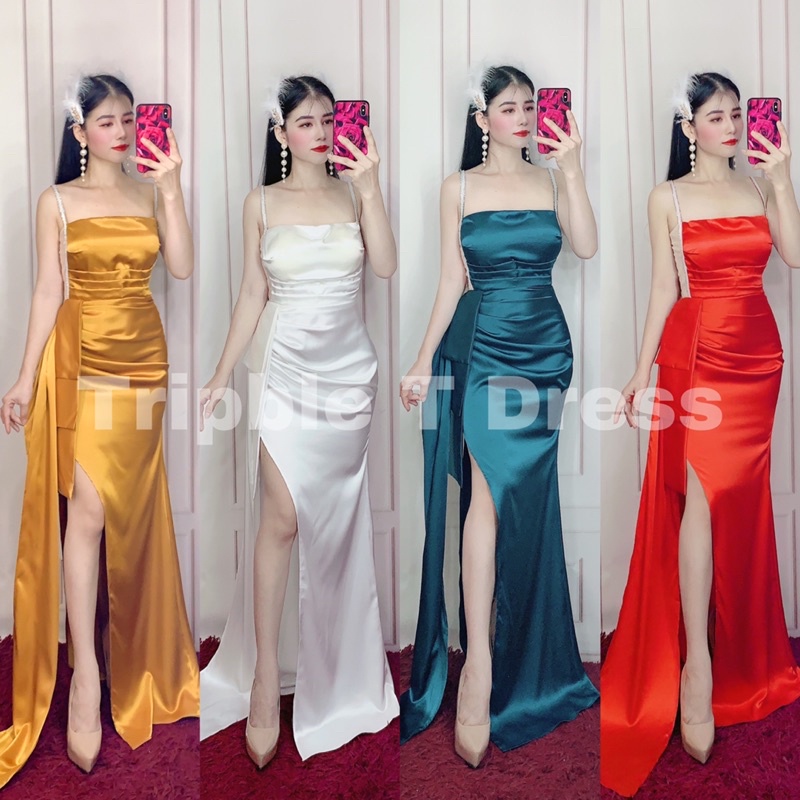 Đầm maxi dạ hội xẻ đùi phối dây kim tuyến TRIPBLE T DRESS -size S/M/L - MS399V