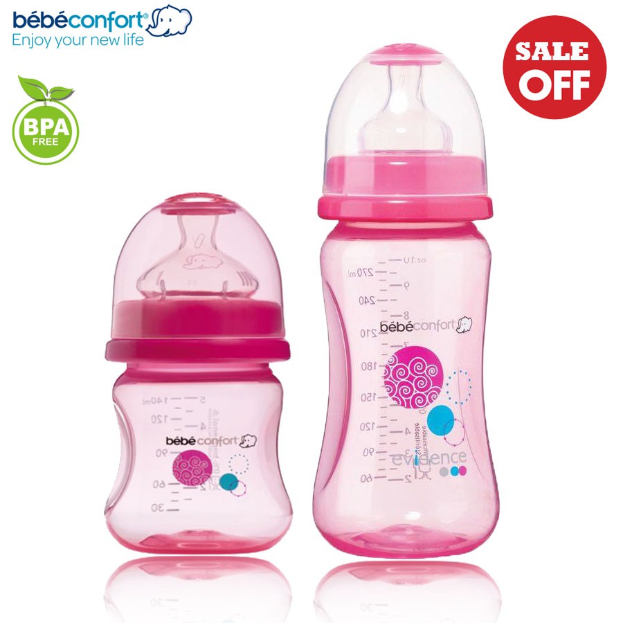 Bình sữa cho bé sơ sinh chống sặc cổ rộng BebeConfort Evidence 140ml &amp; 270ml