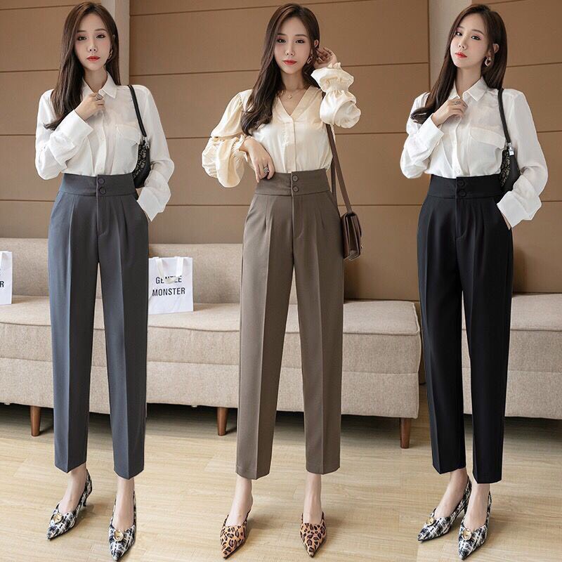Quần Tây Công Sở BIGSIZE Lưng Chun Kiểu Dáng Quần Âu Cạp Cao 2 Cúc Dáng Dài Ống Đứng Mặc Đi học Đi Làm