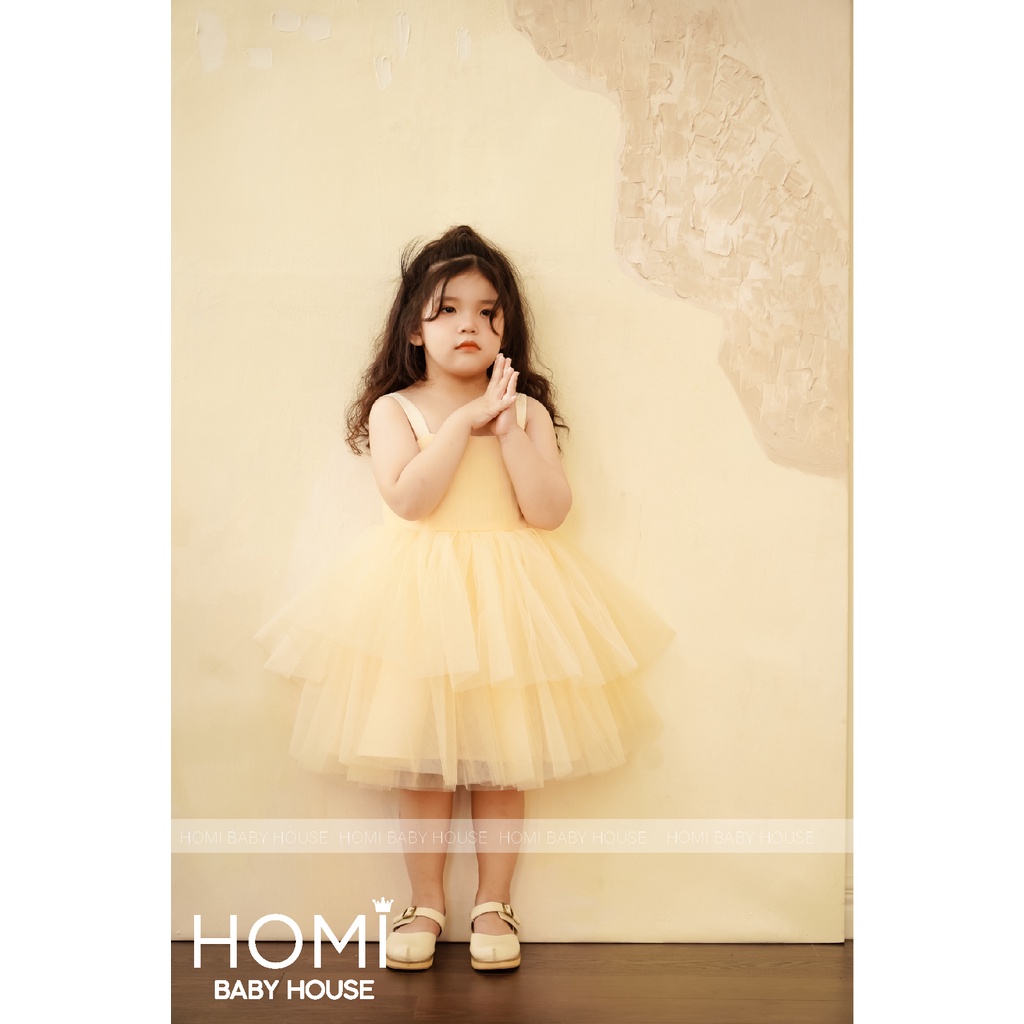 Đầm công chúa Yoona cho bé 2 dây mây tầng vàng HOMI BABY HOUSE váy cho bé gái đi chơi dạo phố