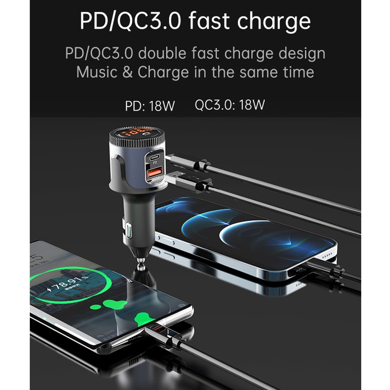 Máy Phát Nhạc Bluetooth PD 18W Sạc Nhanh Cho Xe Hơi