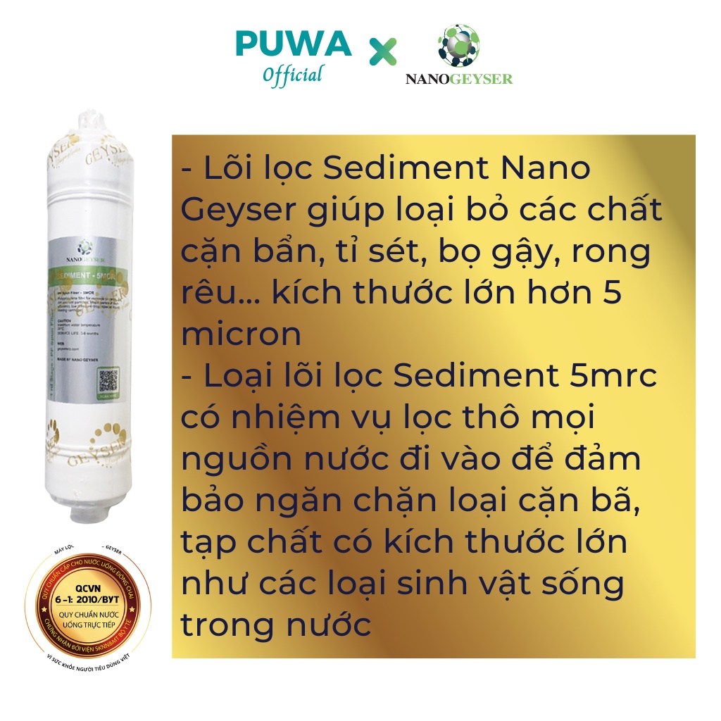 Lõi lọc số 123 dùng cho các dòng máy RO lõi đúc, lõi Sediment 5MCR, Pre Carbon, Sediment 1MCR