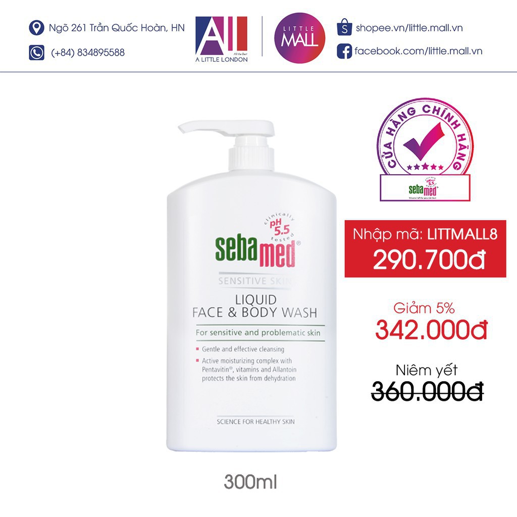 Sửa tắm và rửa mặt cho da nhạy cảm Sebamed pH 5.5 Sensitive Liquid Face & Body Wash (Nhập khẩu) - Phần 1