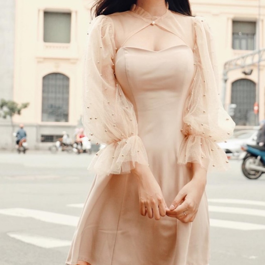 Đầm dự tiệc tay phồng đính hạt nữ tính tôn dáng | BigBuy360 - bigbuy360.vn