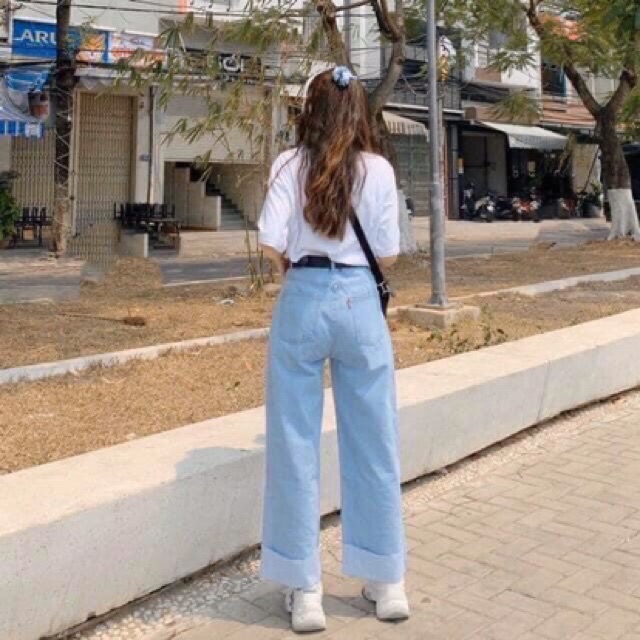 [Size 30~35] Quần Ống Rộng Lật Lai Basic - Eo Cao Qua Rốn, Quần Suông Không Giãn