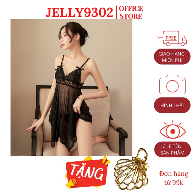 Váy Ngủ 2 Dây Lọt Khe Sexy Gợi Cảm Kèm Quần Chíp Mỏng – Đầm Ngủ Xuyên Thấu Phong Cách Quyến Rũ – Jelly 9302