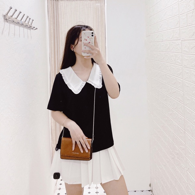 Áo cổ sen bèo đen