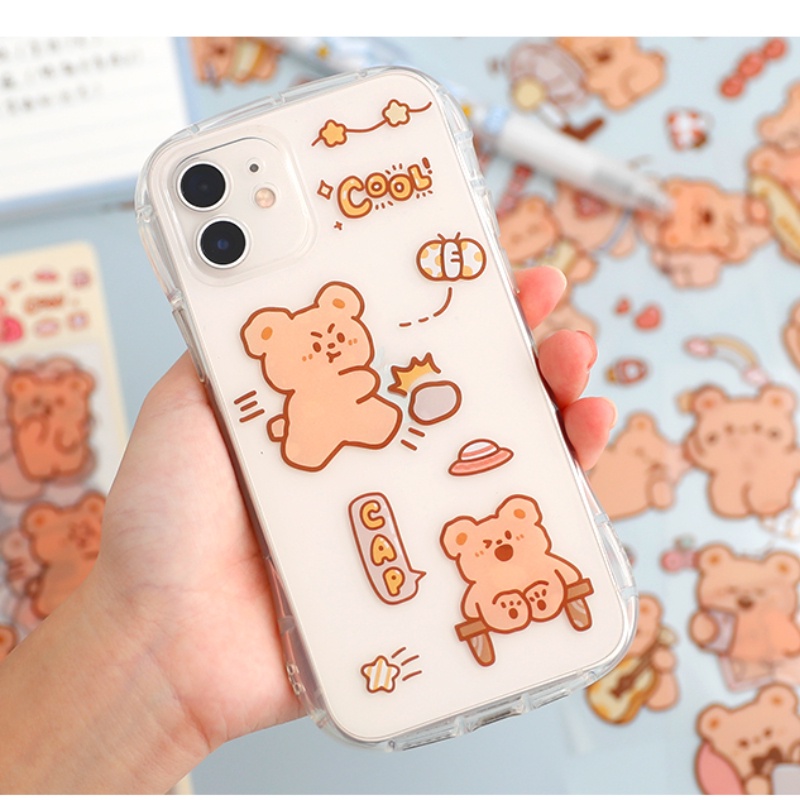 Set 10 miếng dán PET họa tiết gấu / thỏ xinh xắn chống nước trang trí điện thoại