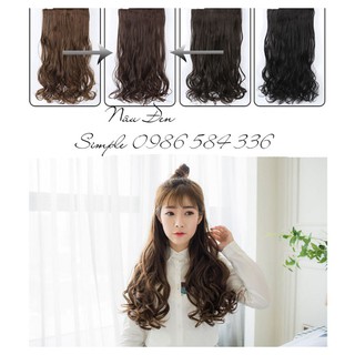 Tóc giả nửa đầu tơ nhân tạo màu Nâu Đen dài 50-60cm