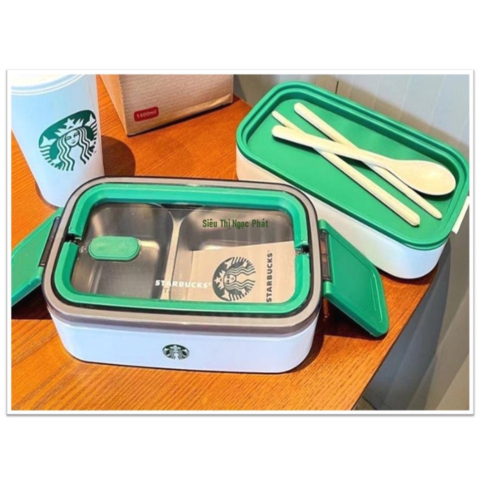 [Hàng Loại 1 Dày đẹp] Hộp cơm Giữ nhiệt STARBUCKS Inox 304_Kèm Thìa, đũa