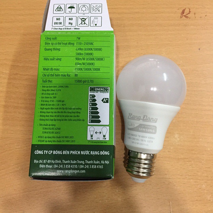 BÓNG ĐÈN LED 7W RẠNG ĐÔNG Model:LED A60N3/7W