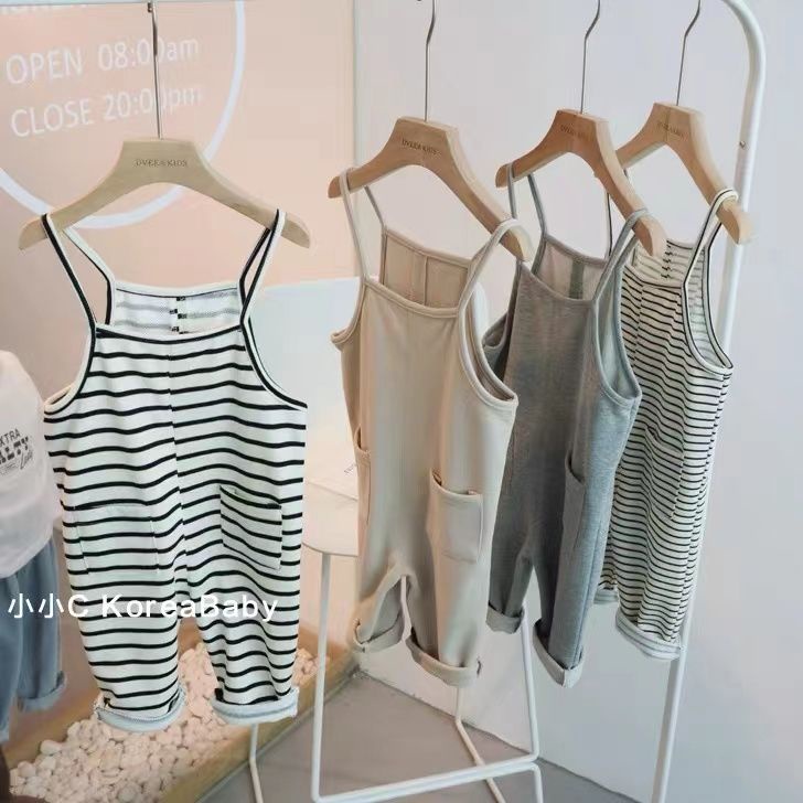 Quần Cotton Thoáng Khí Phong Cách Phương Tây Tự Khuyến Mãi Phù Hợp Cho Mùa HèQuần Yếm Cotton Kẻ Sọc Phong Cách Hàn Quốc Kiểu Mới Dành Cho Bé 0328