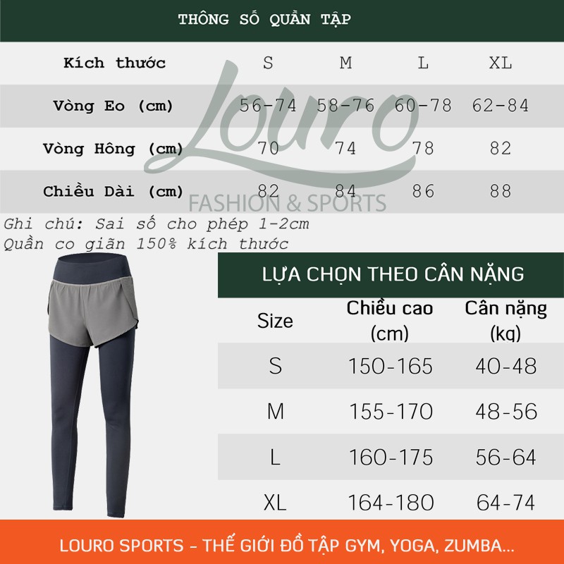 Đồ tập gym nữ Louro QL52, kiểu quần tập gym nữ có quần short liền, vải co giãn 4 chiều, thoáng mát