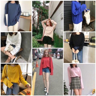 ...... áo thun tay dài oversize form rộng cá tính trơn