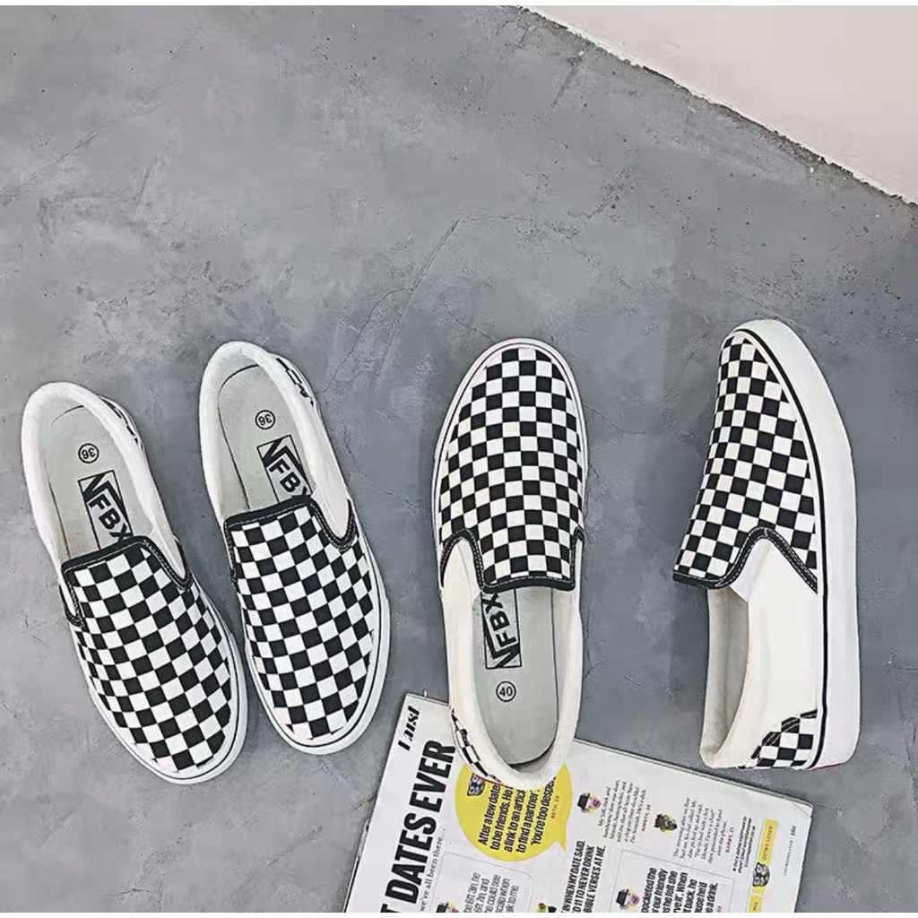 Giày thể thao caro lười, giày slip on caro kẻ đen trắng thể thao nam nữ full box, Bill | BigBuy360 - bigbuy360.vn