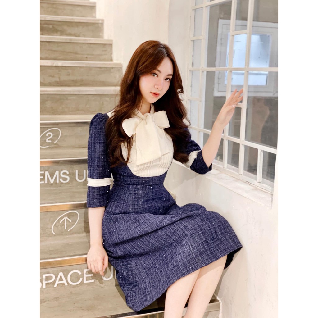 LAVIEM - Đầm navy phối nơ Lousia